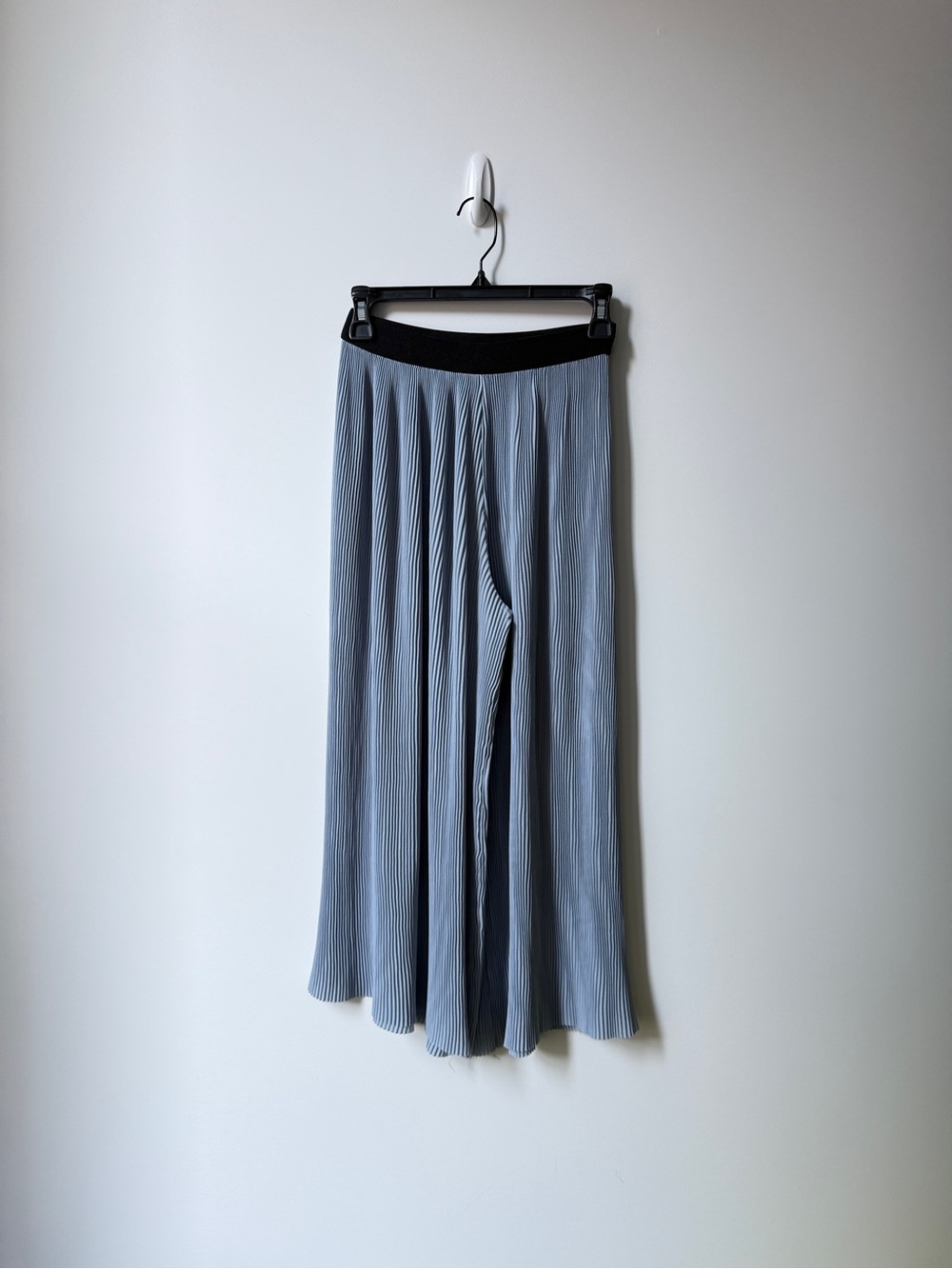 Zara Light Blue Pleated Skirt with Black Elastic Waistband